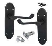 Betley Butterfly Victorian Scroll Lever Door Handle, Aluminium, Matt Black with Chrome Latch, 170mm, Internal Wooden Doors