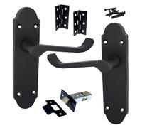 Betley Butterfly Victorian Scroll Lever Door Handles Epsom with Hinges and Latch Set - Matt Black for Home Office Doors 170mm x 40 mm