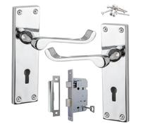 Betley Butterfly Victorian Scroll Lock Door Handles Pack - Polished Chrome Internal Locking Door Handles with Lock and Keys, 150 x 42mm Silver Lever Lock Handles Set, for Interior Wooden Doors