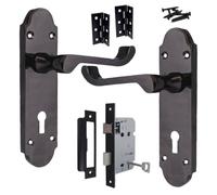 Betley Butterfly Victorian Scroll Locking Door Handle - Epsom Lock Pack Hinges Lever on Backplate Black Nickel Handles for Internal Wooden or Oak Doors