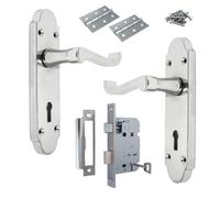 Betley Butterfly Victorian Scroll Locking Door Handle - Epsom Lock Pack Hinges Lever on Backplate Polished Chrome Handles for Internal Wooden or Oak Doors