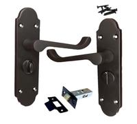 Betley Butterfly Victorian Scroll Style Door Handle Pair, Aluminium, Matt Black, 152 x 43mm, Privacy Lock with Latch