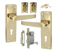 Betley Butterfly Victorian Straight Handle Brass Latch Bathroom WC Toilet Door Handles, Mortice 3 Lever Lock 3" Hinges