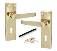 Betley Butterfly Victorian Straight Handle Lever Lock Door Handles, Pair Brass 154mm x 41mm Backplate, Interior Wooden Doors