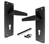 Betley Butterfly Victorian Straight Handle Lever Lock Door Handles, Pair Matt Black 154mm x 41mm Backplate, Interior Wooden Doors