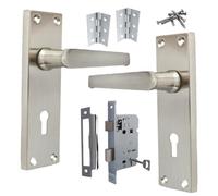 Betley Butterfly Victorian Straight Handle Satin Lever Lock Door Handles, 3 Lever Lock Set with 1 Pair of 3" Hinges, 154mm x 41mm Backplate
