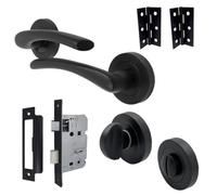 Betley Butterfly Zena Door Handle Bathroom Set, Aluminium, Matt Black, Lever on Rose with Internal Thumb Turn, Mortise Lock