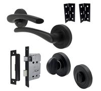 Betley Butterfly Zena Door Handle Bathroom Set Modern Design Matt Black Lever On Rose Internal Thumbturn