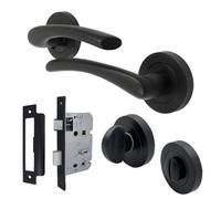 Betley Butterfly Zena Door Handle Bathroom Set Modern Design Matt Black Lever On Rose Internal Thumbturn