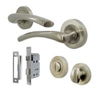Betley Butterfly Zena Door Handle Bathroom Set Modern Satin Nickel Lever On Rose Internal Thumbturn