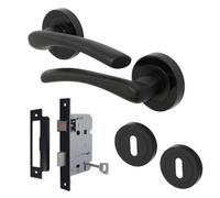 Betley Butterfly Zena Door Handle Lock Key Set Modern Matt Black Lever On Nickel Rose Internal Escutcheon