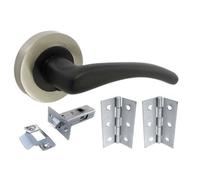 Betley Butterfly Zena Door Handle Modern Design Matt Black Lever On Satin Rose Internal + Latch & Hinges