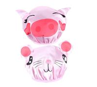 BETOOKY 2 Pcs Adjustable Shower Caps with Elastic Band, Lightweight Satin and Eva Material, Waterproof Bathing Hats Suitable for Showering and Travelling, Pink Cartoon Design