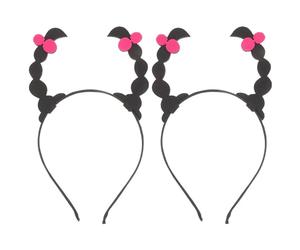 BETOOKY 2pcs Adjustable Fake Braided Hair Headbands and Adults, Black Non-woven Fabric and Plastic Material, Versatile Accessory for Dress-up and Costume Events with Cute Cartoon