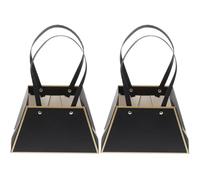 BETOOKY 2pcs Black Trapezoidal Bouquet Bags with Long Handle Design, Comfortable Feel, Pvc and Paper Material, Stylish Florist Packaging Bags for Flower Arrangement and Wrapping