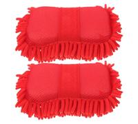 BETOOKY 2pcs Chenille Microfiber Car Wash Mitt Sponge High Absorbency Multipurpose Use Red Car Washing Cleaning On-the-go