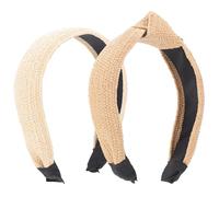 BETOOKY 2Pcs Raffia Headbands for Women, Woven Knotted and Straight Edge Hairbands, Beach and Party Hair Accessories, Retro Style Hair Decor, 5Cm Width, Beige and Light Cream