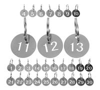 BETOOKY 30pcs Stainless Steel Round Number Tags Keychain Labels with Hollow Numbers 1-30 Portable Metal Key Identifiers for Office and School Use