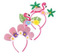 BETOOKY 3pcs Hawaiian Party Headbands for Comfortable Lightweight Flamingo and Tropical Flower Design Luau Headwear for Birthday Beach and Tropical Parties