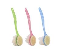 BETOOKY 3pcs Long Handle Shower Back Brush and Bath Flower Brush Set with Soft Double-Sided Bristles for Body Massage and Stimulating Plastic Bathing Accessories