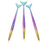 BETOOKY 3pcs Nail Art Pens for Nail Art with Mermaid Shaped Nylon Wool and Metal Tube Featuring Versatile Color Options and Reusable Design and Manicure by Beginners and Professionals
