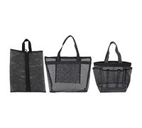 BETOOKY 3pcs Portable Black Mesh Travel Toiletry Bag Set for Women, Practical Polyester Makeup Bags for Outdoors and Beach Use