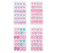 BETOOKY 4 Boxes 96pcs Cartoon Press on Fake Nails for Short Plastic False Nail Pieces Easy to Apply