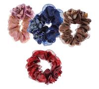 BETOOKY 4 Pcs Multi-purpose Fabric Hair Scrunchies for Women Delicate Flower Decor Design, Elastic Hair Ties Good Texture, for Wedding and Dating Accessories