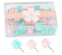 BETOOKY 40pcs Candy Color Thumb Tacks Push Pins with Square Plastic Head for Marking Locations and Organizing on Cardboard or Desk, Compact Small Push Pins in Attractive Colours