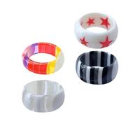 BETOOKY 4pcs Creative Resin Layered Finger Ring Fashion Jewelry for Women