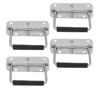 BETOOKY 4pcs Heavy Duty Spring Loaded Surface Mount Pull Handle with Non-Slip Black Grip, Ergonomic Iron Industrial Carry Handle for Storage Crates and Flight Case Hardware, Fold Away