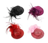 BETOOKY 4pcs Mini Top Hat Hair Clips for Women, Lightweight Woolen Material with Glittering Strip, Universal-fitting Design, Elegant Steampunk Style Hairpins for Age