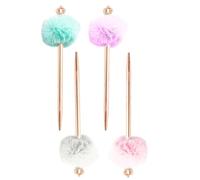 BETOOKY 4pcs Pompom Ballpoint Pen Crown Decor Delicate Plush Alloy Writing Pen Unique Sign for Students in Schools and Offices