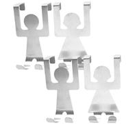 BETOOKY 4pcs Stainless Steel Door Mount Coat Hooks in People Shape Design, Silver Over The Door Towel Rack with Corrosion Resistant Feature for Organizing at Home