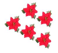 BETOOKY 5 Pcs Red Christmas Flowers Garland with Shiny Powder and Simulation Flower Design, Plastic Snowflake Shape Decoration for Festival and Bar, Traditional Style Christmas Tree