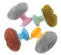 BETOOKY 5 Sets Steel Scrubber Metal Sponge Pot Scrub Brush with Handle Assorted Colors Plastic Stainless Steel Sturdy Non-scratch Cleaning for Kitchenware and Baking Sheets Random Color