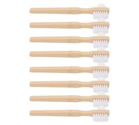 BETOOKY 8pcs Denture Brush for False Teeth with Double Sided Angled Nylon Heads and Ergonomic Bamboo Handle, Hard Toothbrush for Comprehensive Cleaning at Home Or Travel
