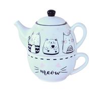BETOOKY Creative Ceramic Cat Teapot and Cup Set for One, Includes Porcelain Material, Designed for Personal Tea Breaks and Small Gatherings