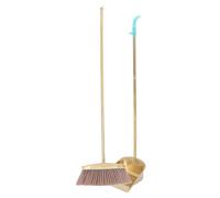 BETOOKY Heavy Duty Gold Stainless Steel Broom and Dustpan Set with Long Handle and Comb Teeth, Ergonomic Support and Optimal Bristle Arrangement for Office and Garage Cleaning