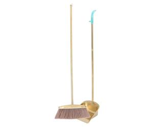 BETOOKY Heavy Duty Gold Stainless Steel Broom and Dustpan Set with Long Handle and Comb Teeth, Ergonomic Support and Optimal Bristle Arrangement for Office and Garage Cleaning