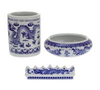 BETOOKY Ink Brush Rack Brush Pen Storage Cylinder 5.31x3.73x1.89inch Ceramic Retro Chinese Design Holding Slots Desktop School Use