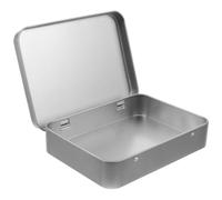 BETOOKY Rectangular Tinplate Storage Box with Hinge Lid, Reusable Metal Can for Outdoor Activities, Comfortable Hand Feeling Silver Candy Can Container