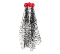 BETOOKY Red Fake Rose Headband with Double Layer Veil and Lace Fabric for Women, Halloween Party Accessory and Day the Dead Cosplay Hair Clasp