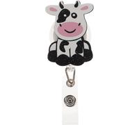 BETOOKY Retractable Badge Reel Holder with Cute Cow Design, Instant Access Id Badge Holder Featuring Fastened Back Clip, Sturdy Abs and Metal Material, for Nurses and Office Use