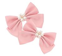 BETOOKY Shoe Clips for Bridal 2pcs Pink Bow with Zinc Alloy and Satin Material Decorative Imitation Pearls Perfect for Valentine's Day and Dance Parties