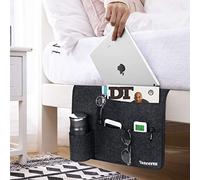 Betoores Bedside Storage Pocket, Felt Hanging Organizer Bag with Water Bottle Holder for Sorting Magazine, iPad, Phone, Earphone, Remote, Glasses, Pen - Dark Grey