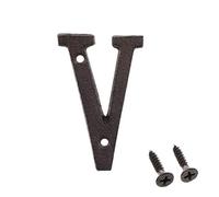 Betorcy 3 Inch Address Number, House Numbers for Outside, Cast Iron Metal Letter Garden Door Mailbox Decor with Screws, Black Letter V