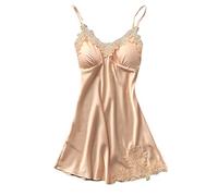 Betory Sexy Lingerie for Women Lace Chemise Satin Silk Sleepwear Babydoll Teddy Lingerie Nightie Bridal Nightgown (Beige,3X-Large)