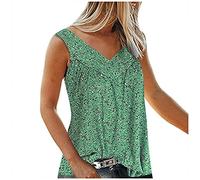 Betory Summer Floral Tank Tops for Women Plus Size V Neck Strappy Tops Casual Sleeveless Loose Shirts Tunic Top Blouses Green