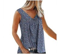Betory Summer Floral Tank Tops for Women Plus Size V Neck Strappy Tops Casual Sleeveless Loose Shirts Tunic Top Blouses Dark Blue